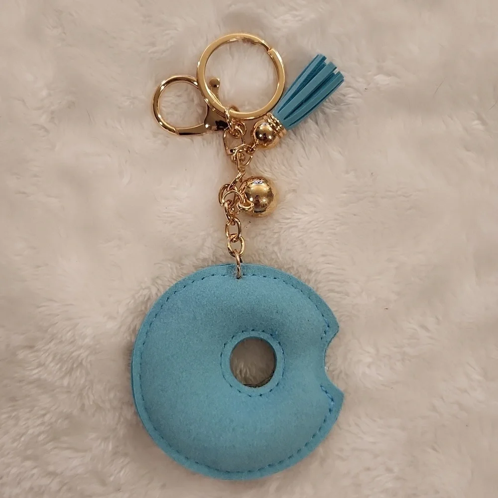 Donut Blue Rhinestone Keychain with Tassel Bag Charm